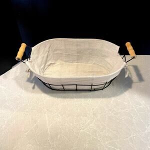 Country Primitive Wire Basket With Removable Liner wooden handle break basket